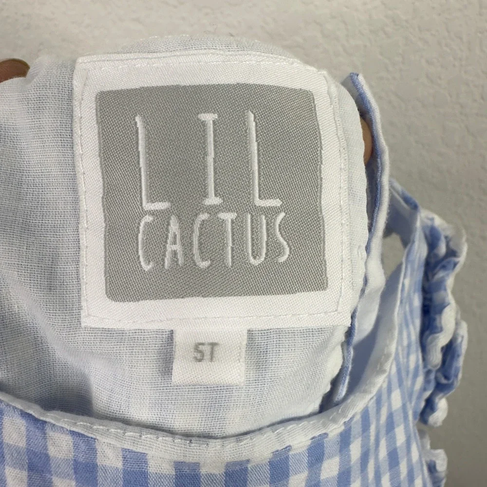 Lil Cactus Dress Girls 5T‎ Blue White Gingham Ruffle Whimsical Playful Summer